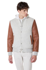 BI-MATERIAL WOOL AND LEATHER JACKET