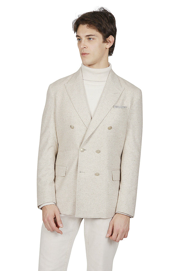 DOUBLE-BREASTED JACKET WOOL SILK CASHMERE