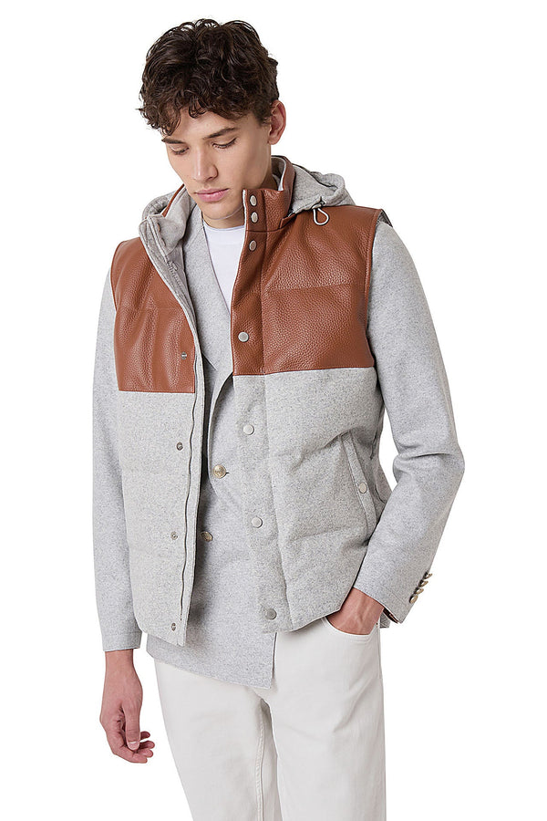 BIMATERIC VEST WOOL AND LEATHER