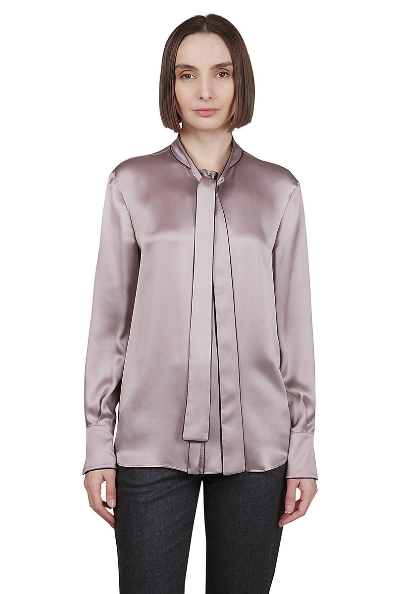 PLAIN SILK SHIRT WITH CONTRAST TIPPING