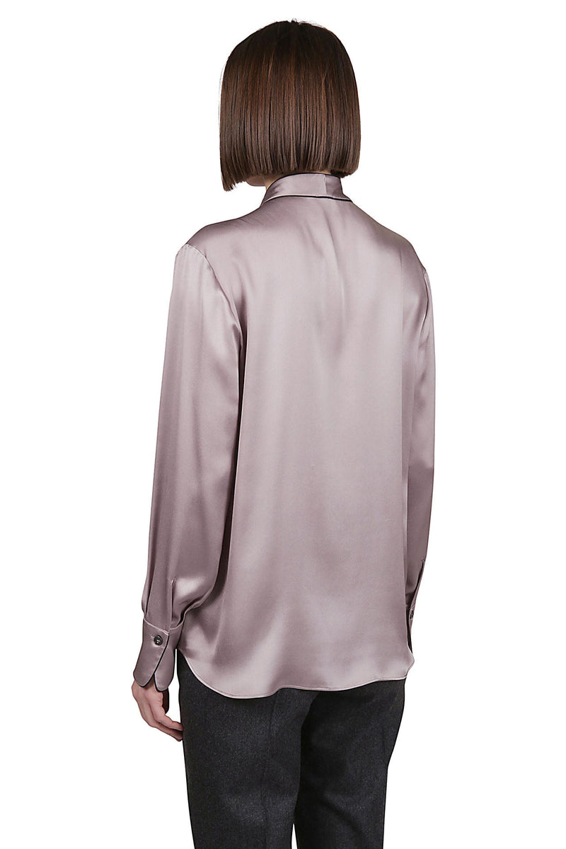 PLAIN SILK SHIRT WITH CONTRAST TIPPING