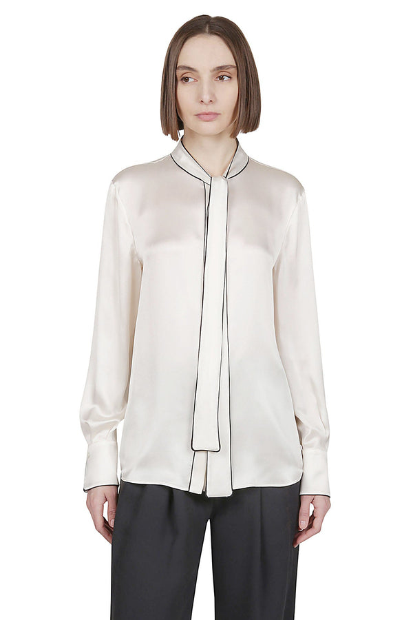 PLAIN SILK SHIRT WITH CONTRAST TIPPING