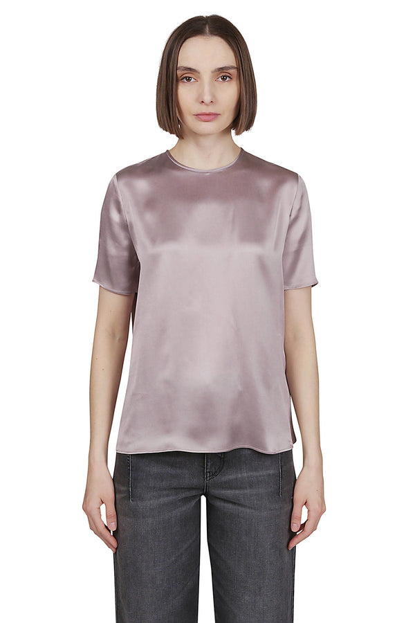 CREW NECK PLAIN SILK T-SHIRT