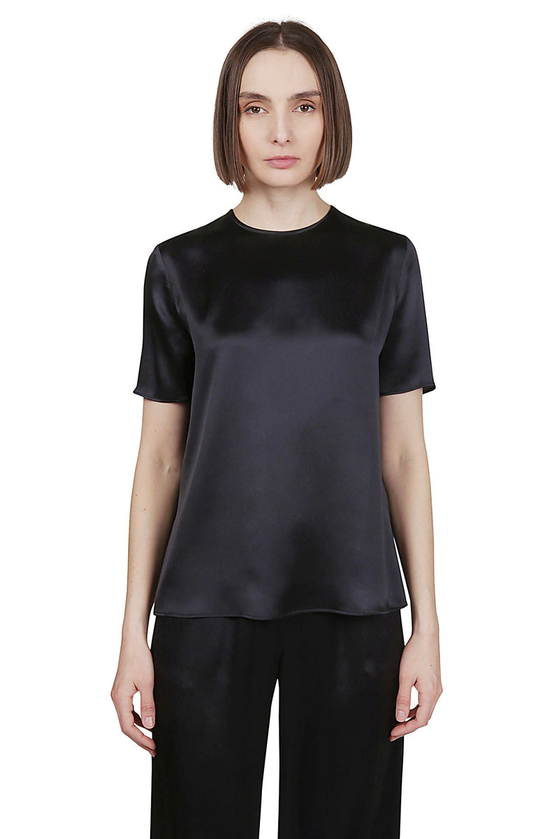 CREW NECK PLAIN SILK T-SHIRT