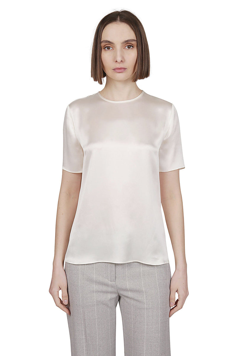 CREW NECK PLAIN SILK T-SHIRT