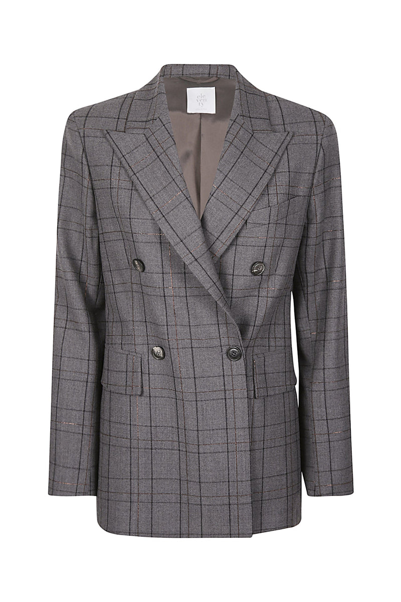 DOUBLE-BREASTED JACKET WOOL ELASTAM MELAL CHECK