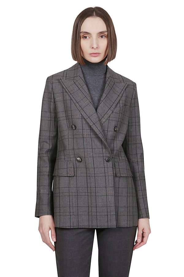 DOUBLE-BREASTED JACKET WOOL ELASTAM MELAL CHECK