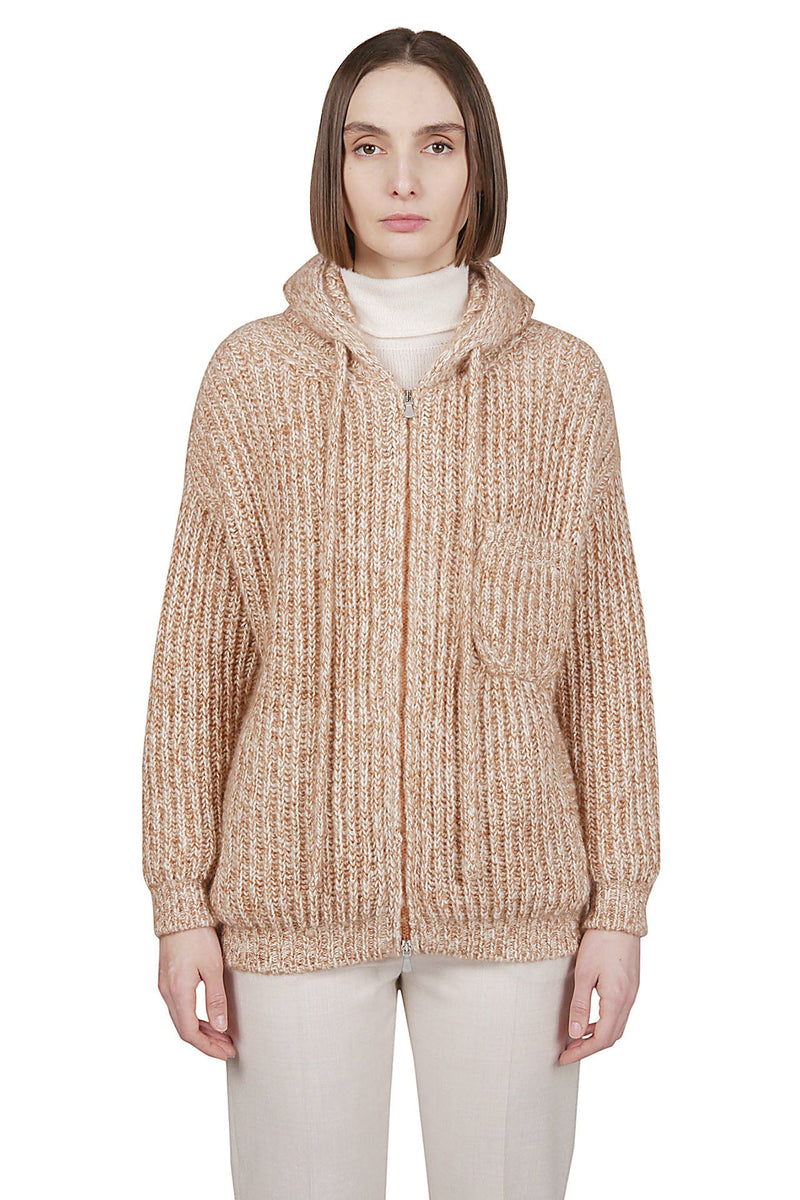 FULL ZIP SWEATER WOOL CASHMERE KID MOHAIR SILK LUREX