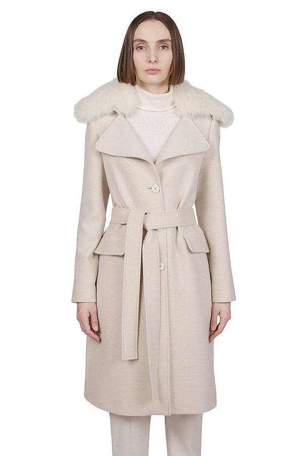 COAT WITH BELT CASHMERE PLAIN + FUR