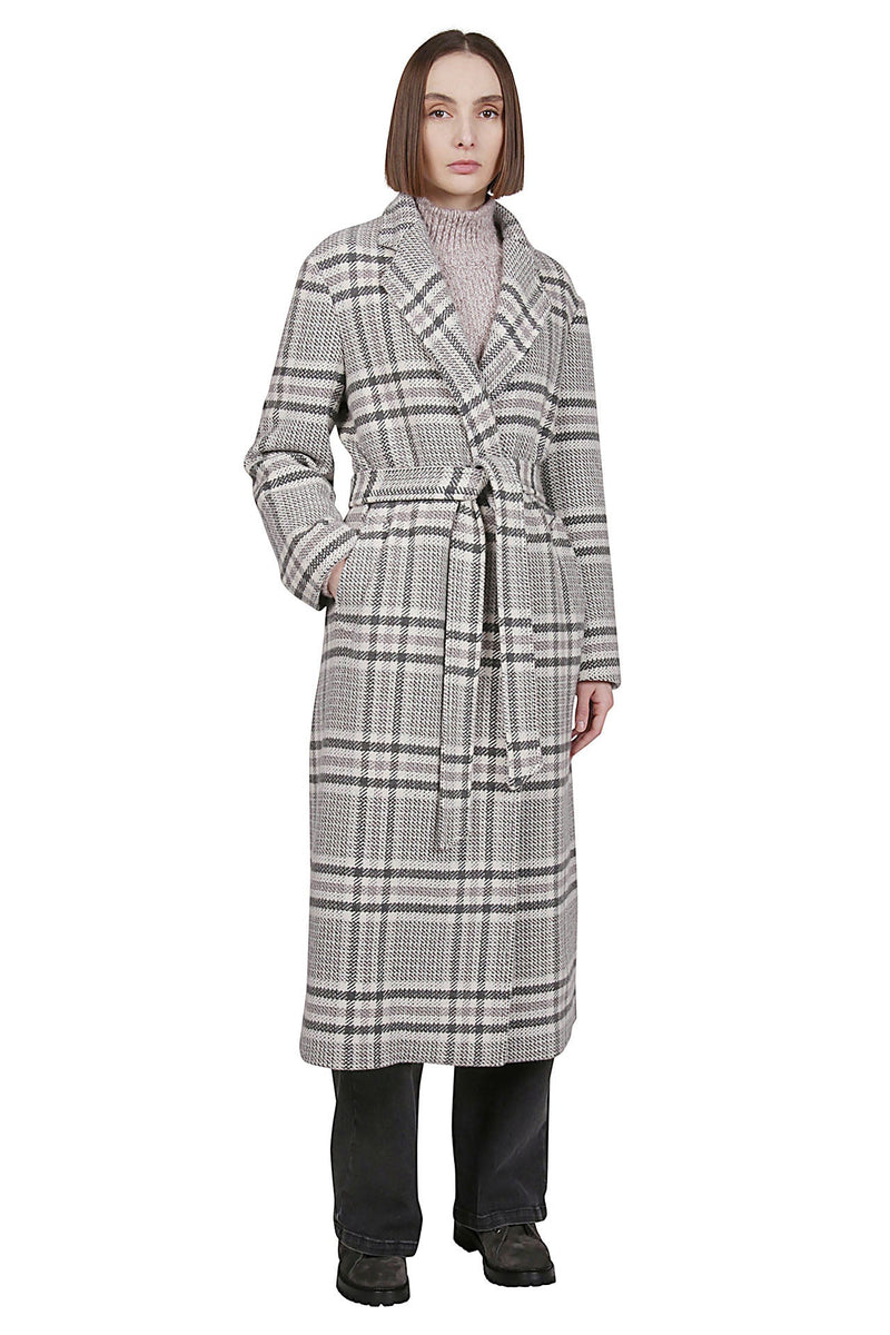 CASHMERE CHECK BELT COAT