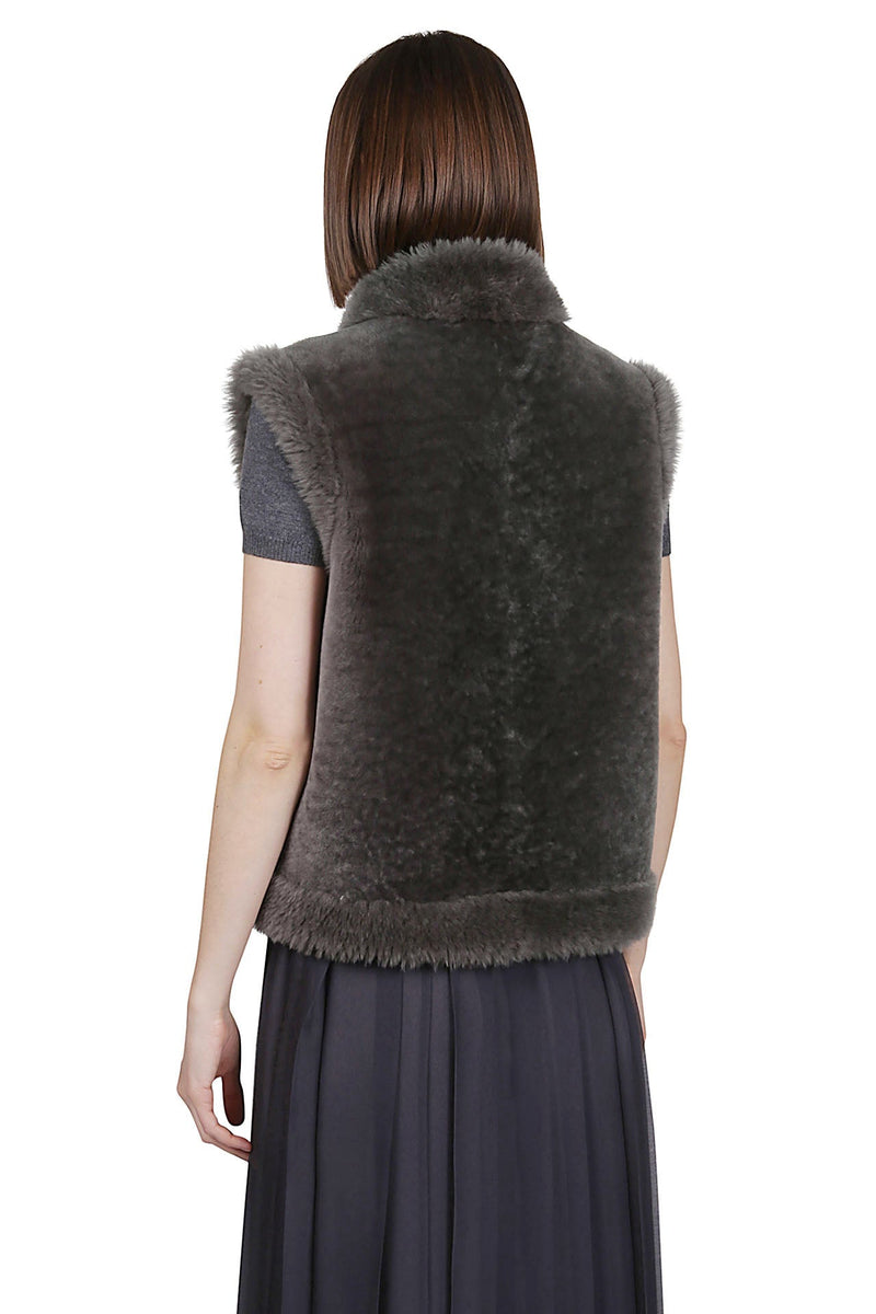 VEST IN SHEARLING SHEEPSKIN BIMATERIAL MERINO VELOUR BEAVER AND LAMB VELOUR BORDER