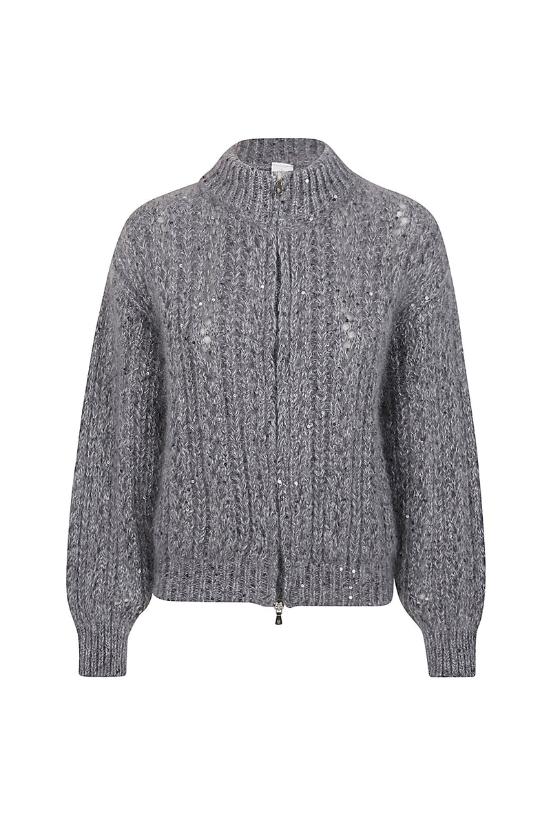 FULL ZIP COTTON SWEATER KID MOHAIR SILK LUREX