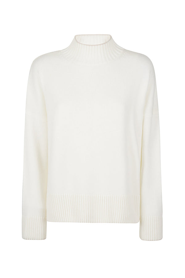 CASHMERE HIGH NECK SWEATER WITH TIPPING