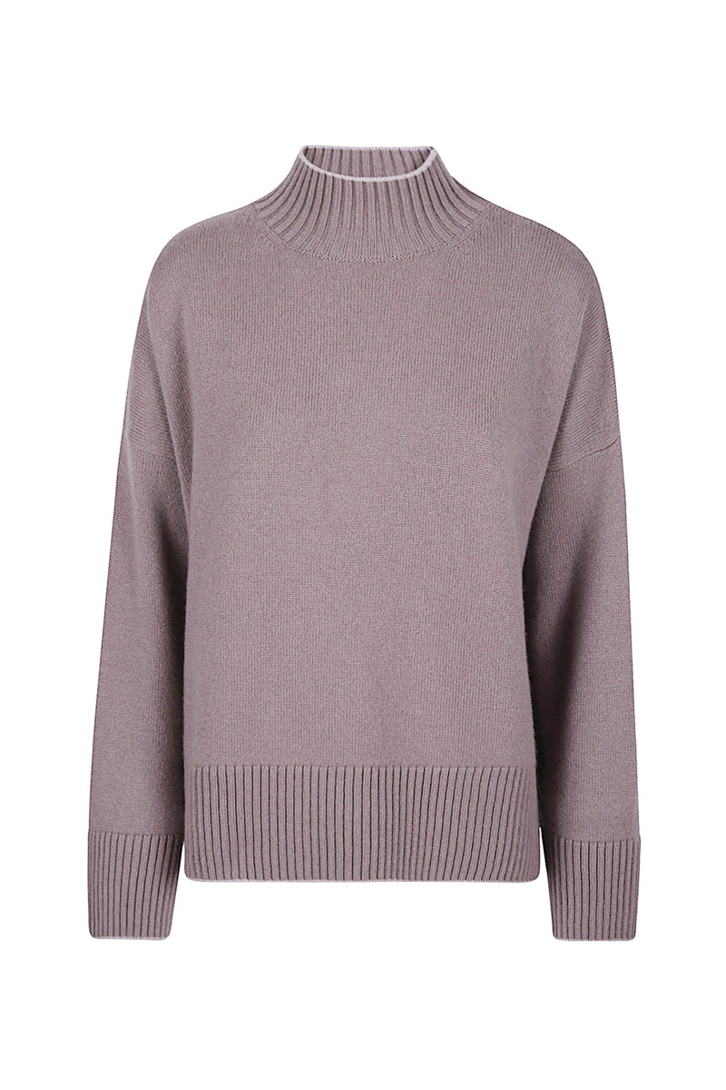 CASHMERE HIGH NECK SWEATER WITH TIPPING