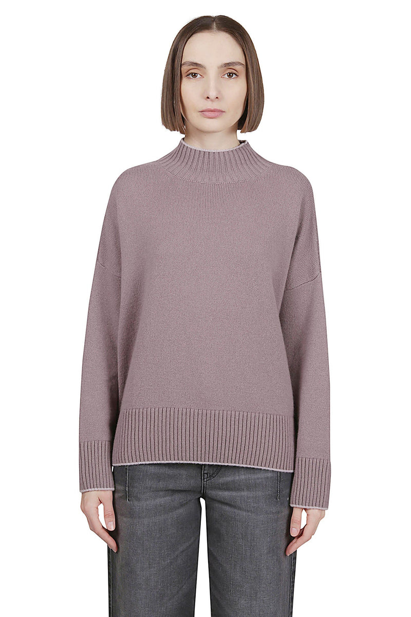 CASHMERE HIGH NECK SWEATER WITH TIPPING