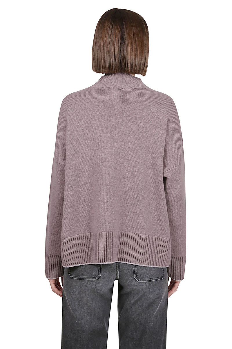 CASHMERE HIGH NECK SWEATER WITH TIPPING