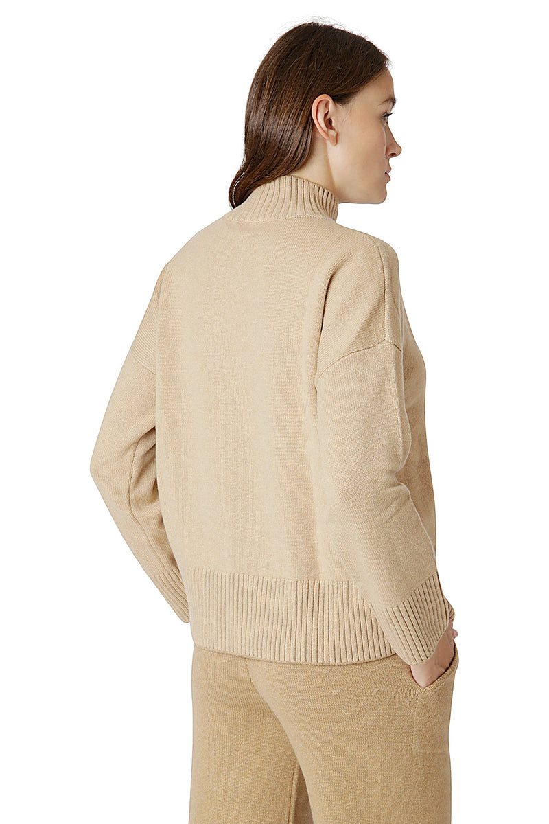 CASHMERE HIGH NECK SWEATER WITH TIPPING