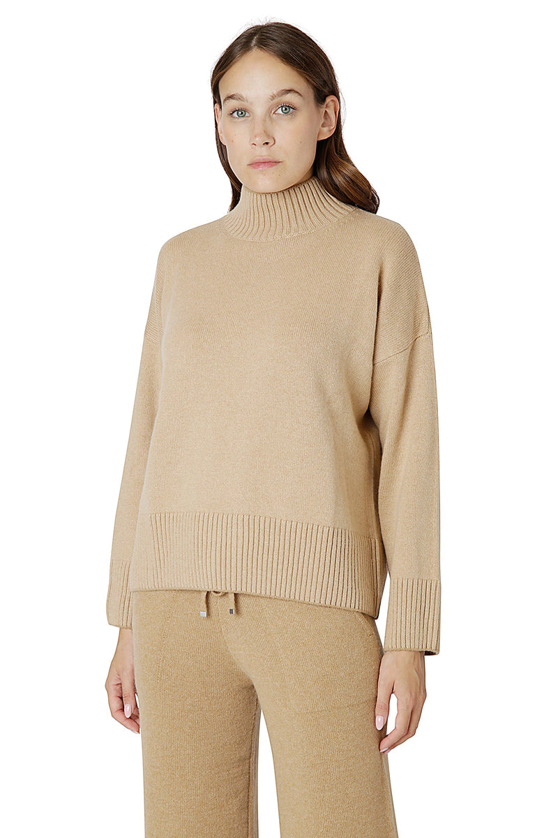 CASHMERE HIGH NECK SWEATER WITH TIPPING