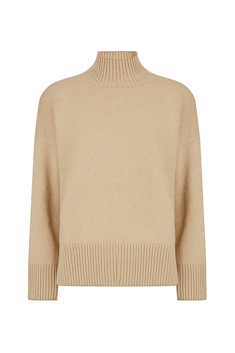 CASHMERE HIGH NECK SWEATER WITH TIPPING