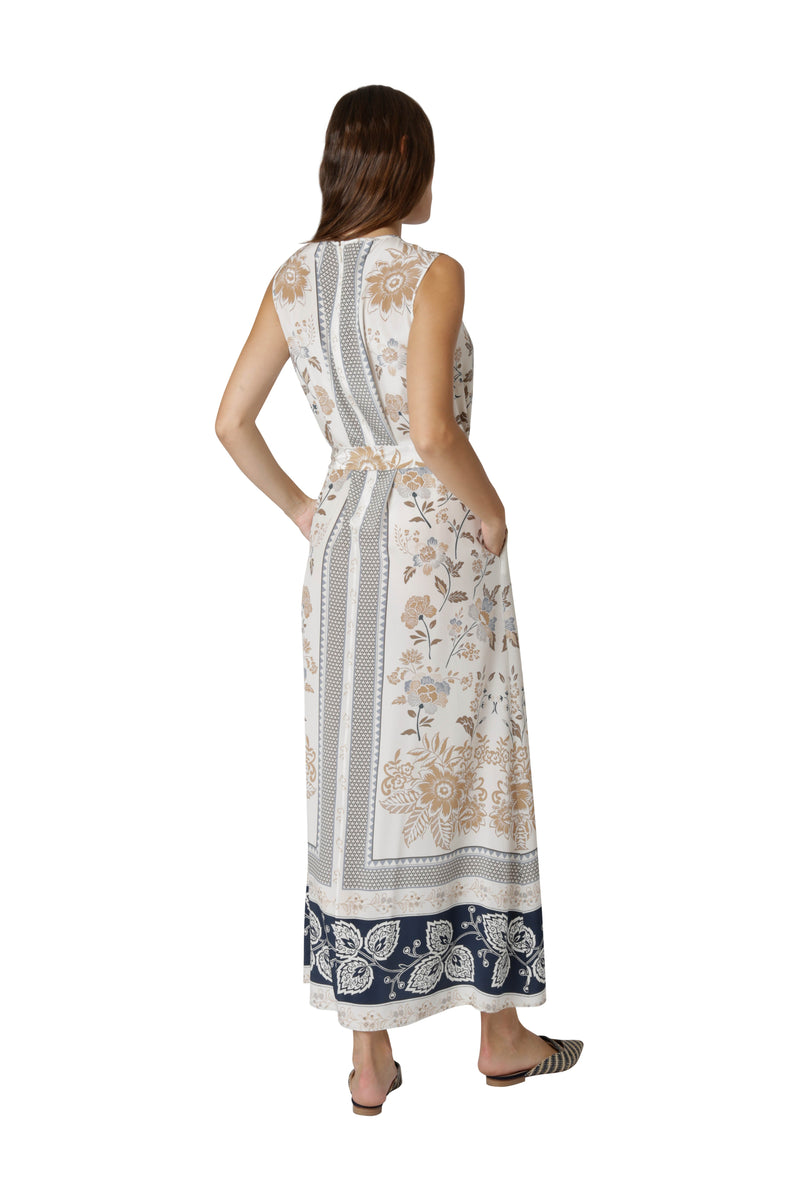 PRINTED WAIST SASH DRESS