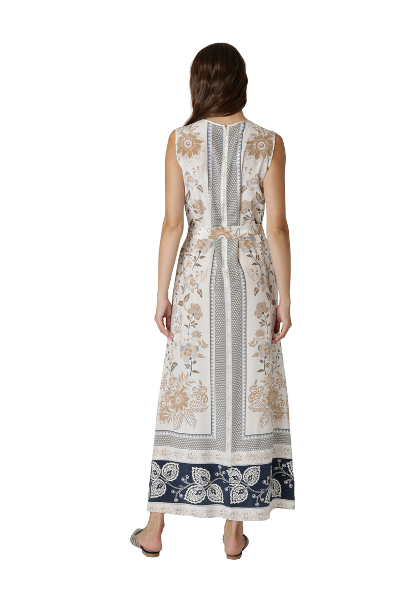 PRINTED WAIST SASH DRESS