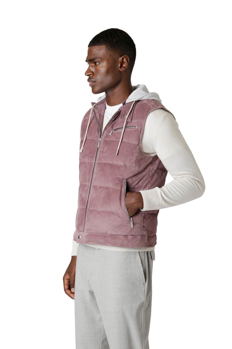 SUEDE HOODED SWEATSHIRT VEST