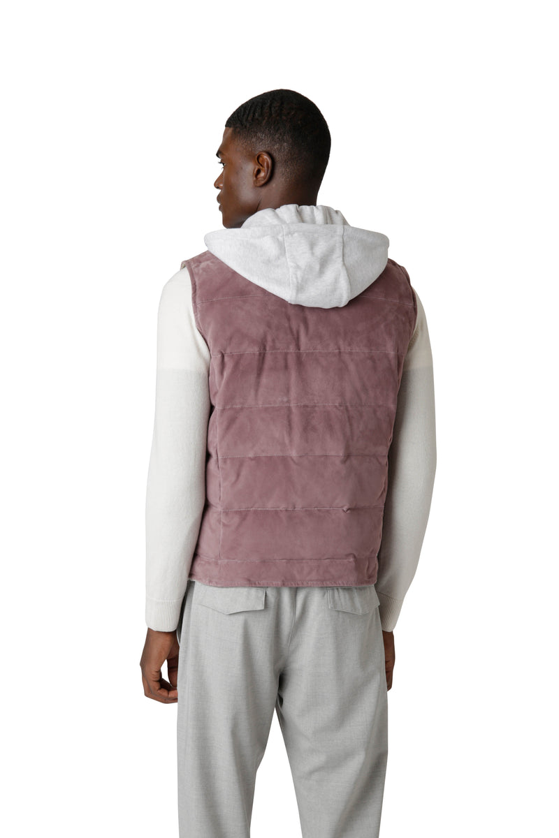 SUEDE HOODED SWEATSHIRT VEST