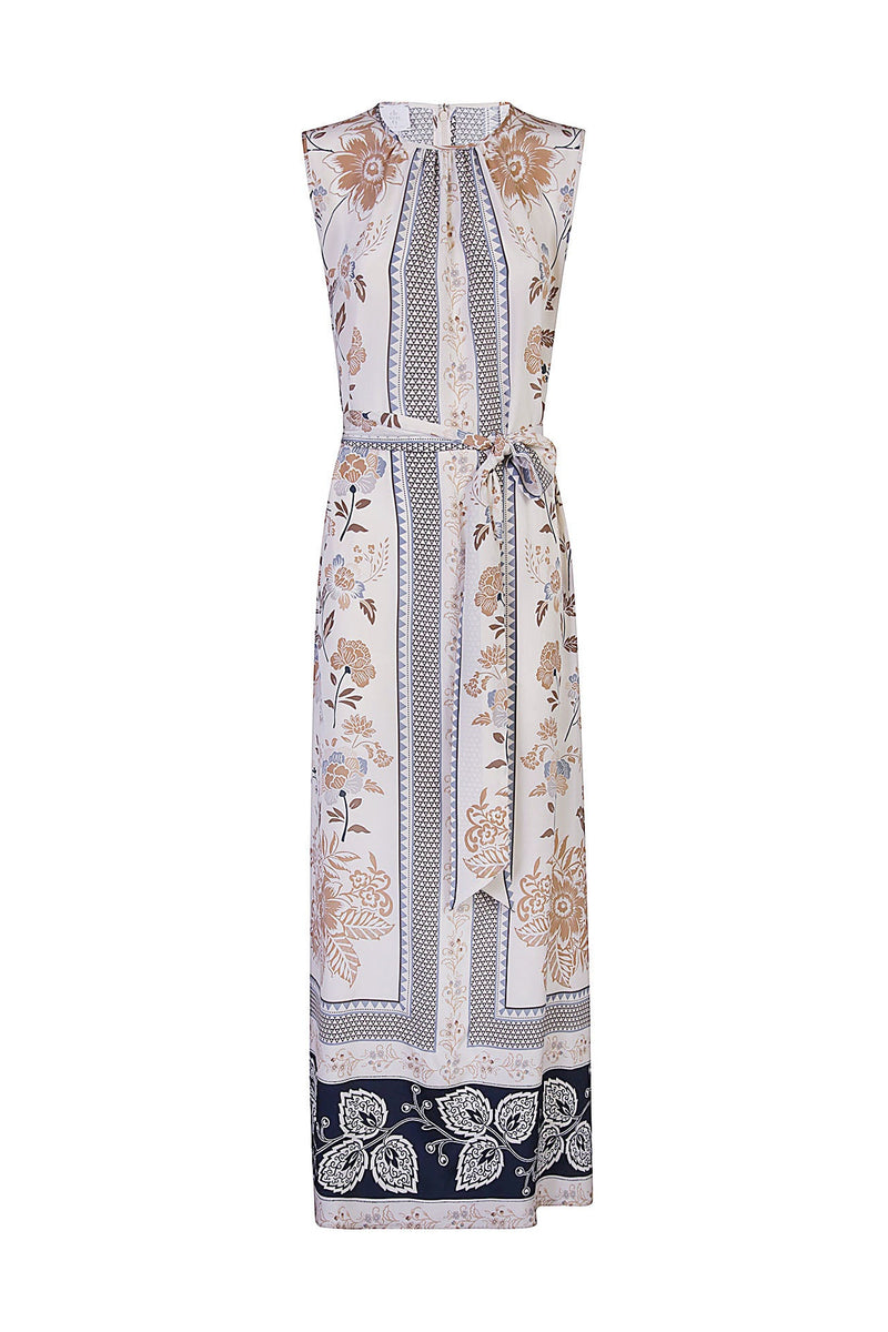 PRINTED WAIST SASH DRESS