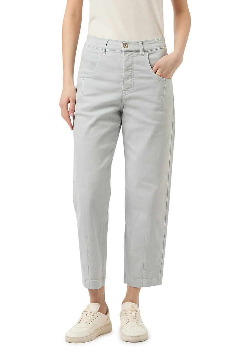 Denim trousers with pleats