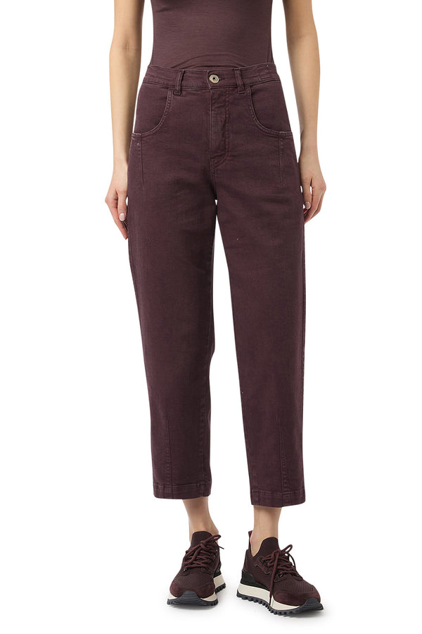 Denim trousers with pleats